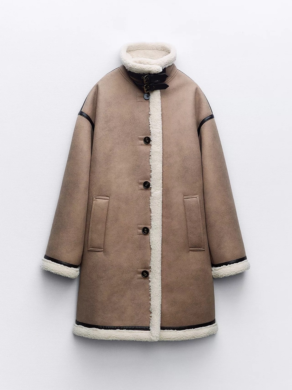 Zara Buttoned Double Faced Coat in Brown & Cream